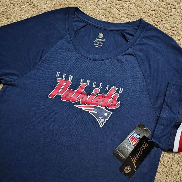 NFL Juniors New England Patriots Burnout Raglan Half Sleeve T-Shirt #2 - Picture 1 of 6